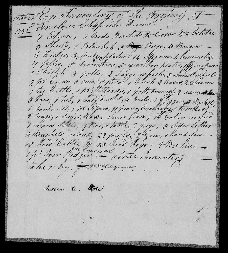 Estate Inventory of Freelove Weeks CHAPMAN