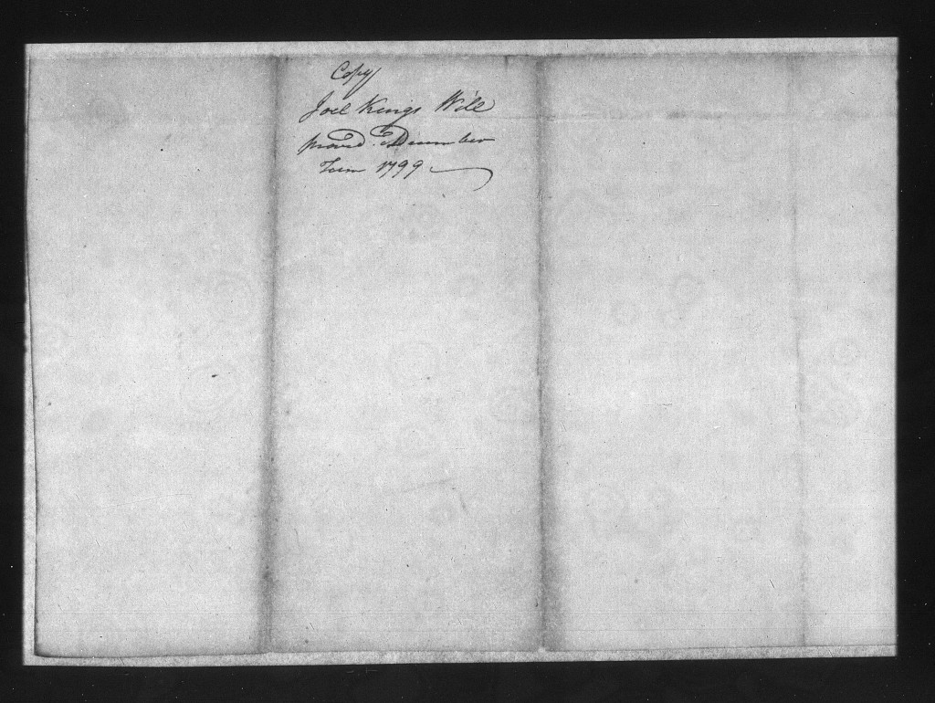 Will of Joel King, 1799 - Craven County - Cover