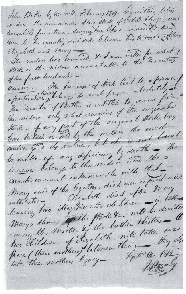 John Butler heirs mentioned - wife has remarried, daughters Mary and Elizabeth are deceased and Elizabeth's grandchildren stand to inherit their mother's share