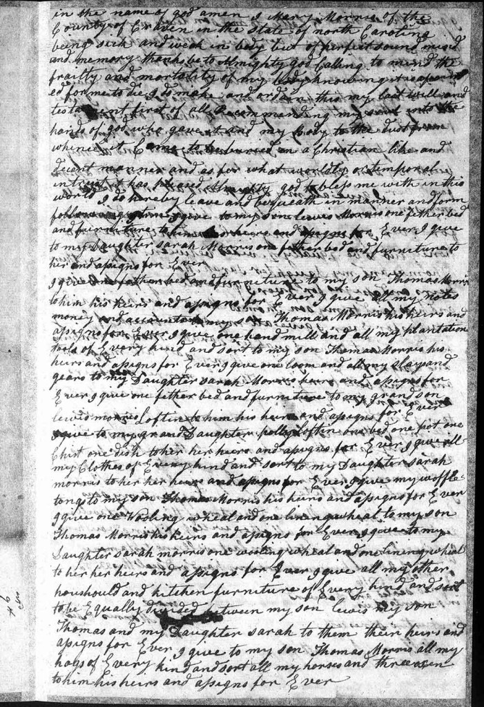 Will of Mary Morris of Craven County (1816) p1
