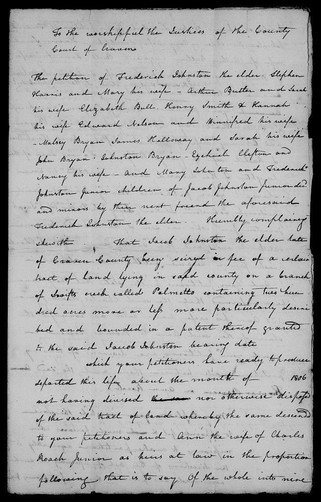 Petition by heirs of Jacob Johnson of Craven County - p1