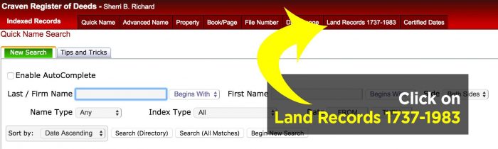 Click on Land Records 1737-1983
