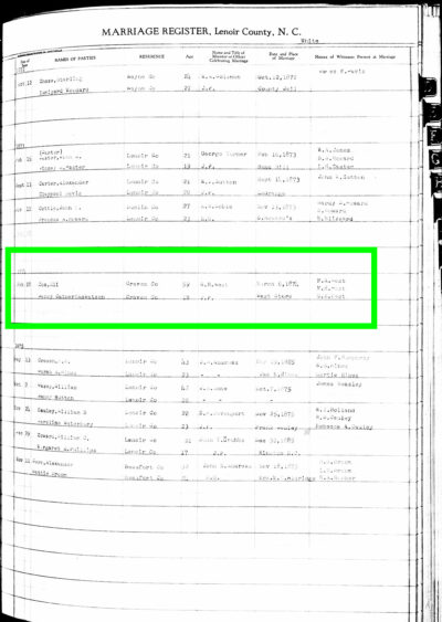 Eli J. Cox and Nancy Catherine Watson marriage register