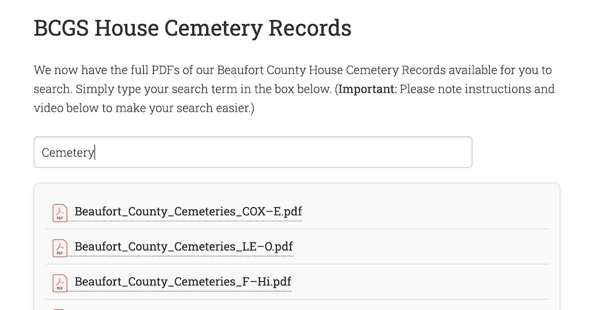 Beaufort County, NC - House Cemetery Records now available - East ...