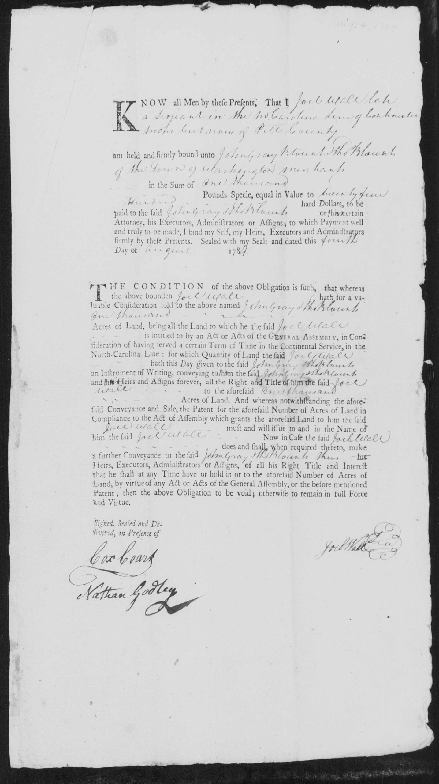 Joel Wall bond deed